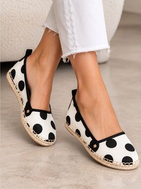 Kate Spade New York Polka Dot Espadrille Flats Black White Slip On 7